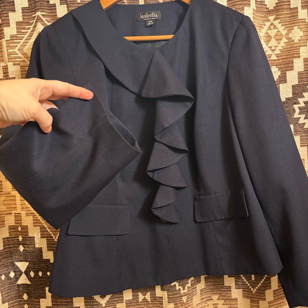 Women’s Isabella Navy Blue Ruffle Blazer Jacket Size 14 - Picture 7 of 16